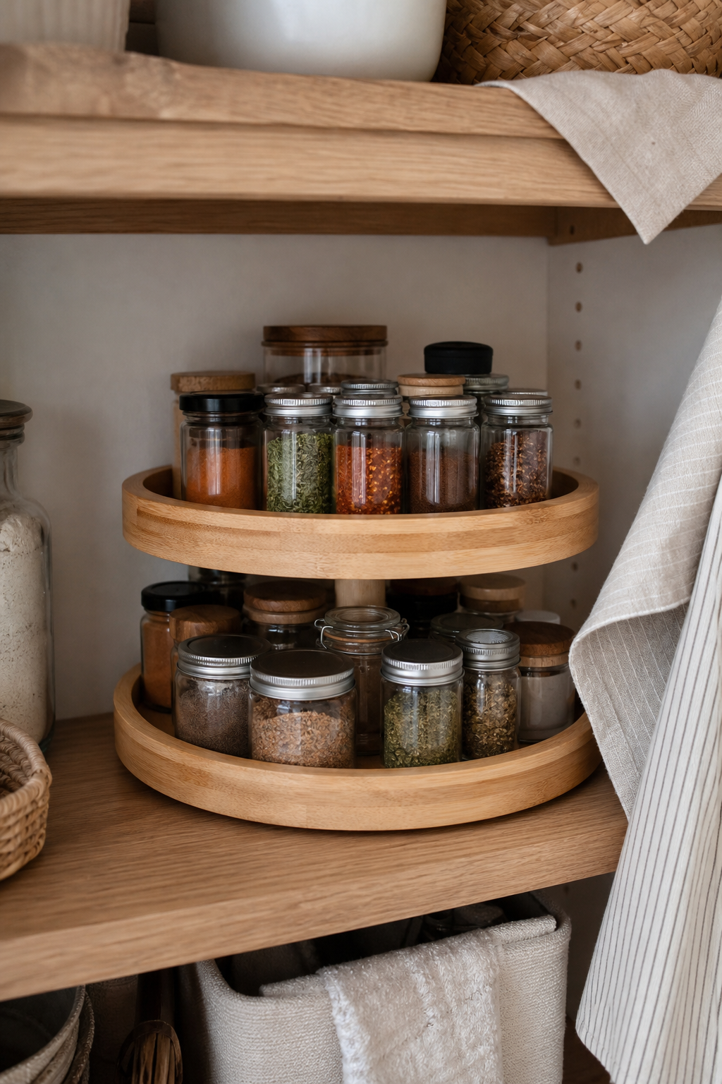 Two-tier lazy Susan styled as a cozy home organization find